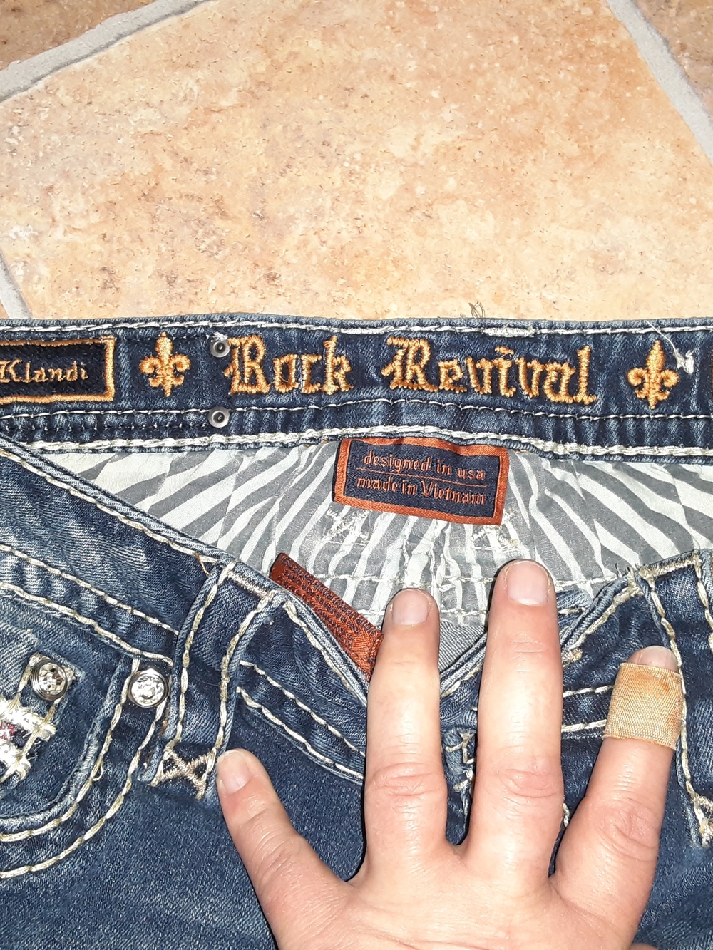 Rock Revival Women's Dark Blue Denim Jeans with Gold Embroidery